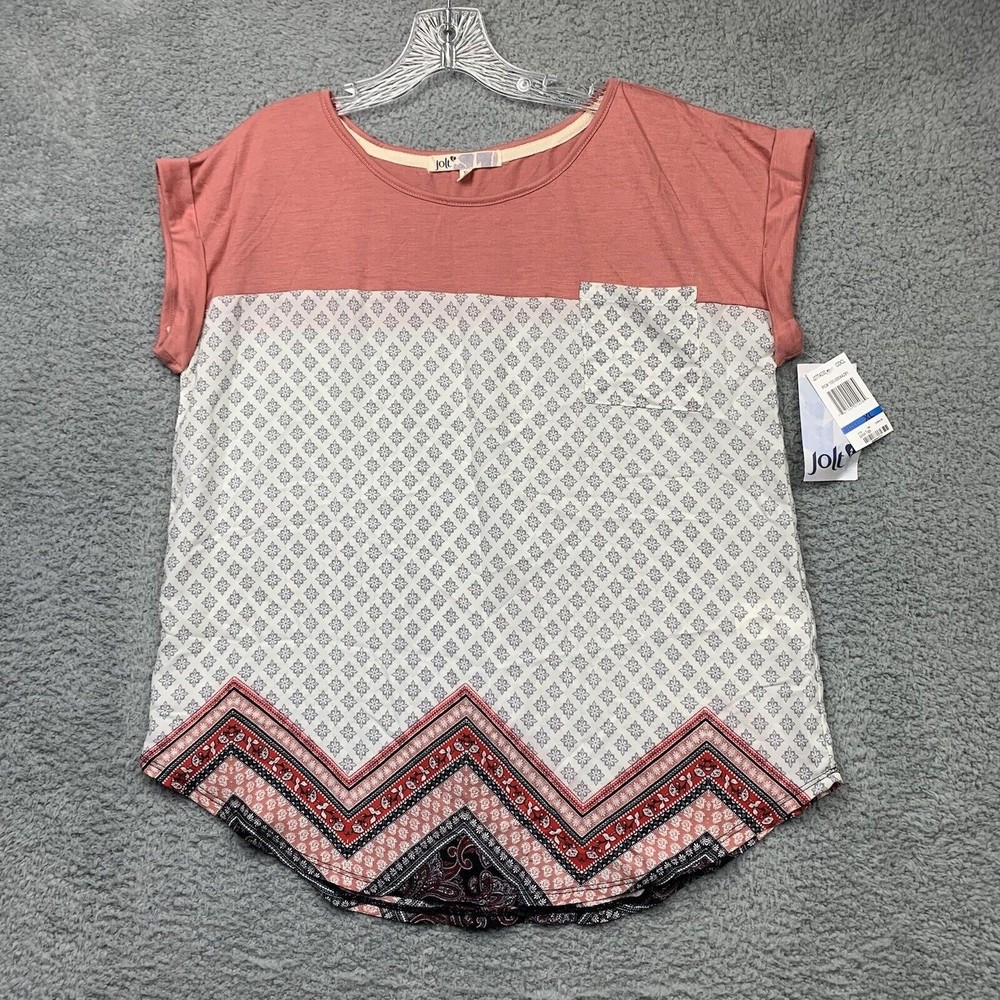 Jolt Shirt Womens XL Boho Mixed Pattern Tunic Blouse Pocket NWT